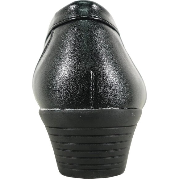 Women Black 3 Faux Leather Round Toe Removable Insole Wedge Slip-On Penny Loafer - Picture 8 of 8